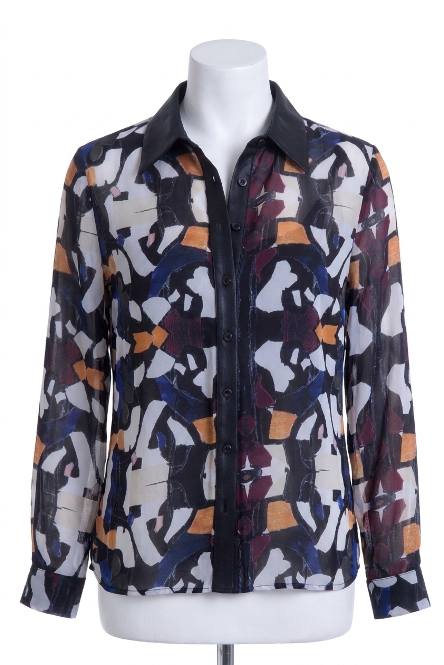 NEW ANGEL chiffon blouse with trim in mosaic
